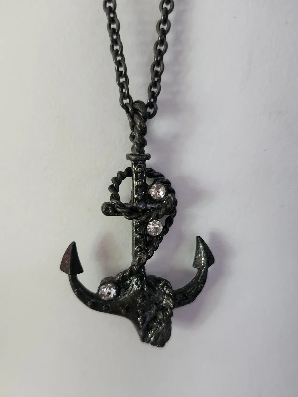 American Eagle Outfitters Black Anchor Pendant Necklace with Rhinestones